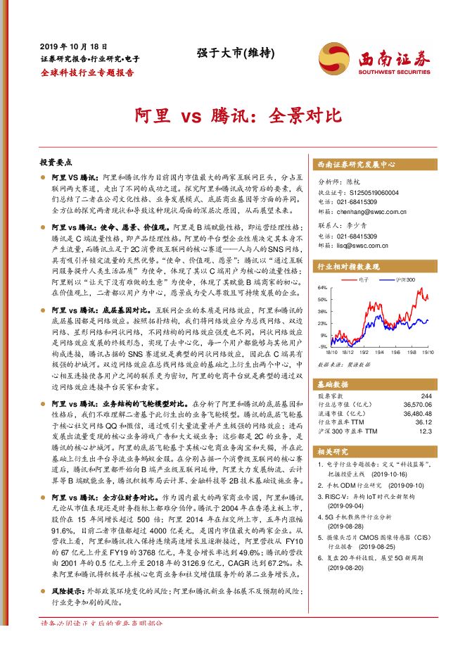 全球科技行业专题报告:阿里vs腾讯,全景对比-西南证券-20191018.pdf 全球科技行业专题报告:阿里vs腾讯,全景对比-西南证券-20191018.pdf