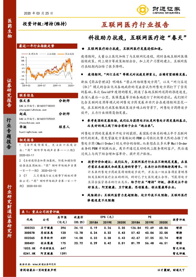 互联网医疗行业报告:科技助力抗疫,互联网医疗迎“春天”-财通证券-20200325.pdf 互联网医疗行业报告:科技助力抗疫,互联网医疗迎“春天”-财通证券-20200325.pdf