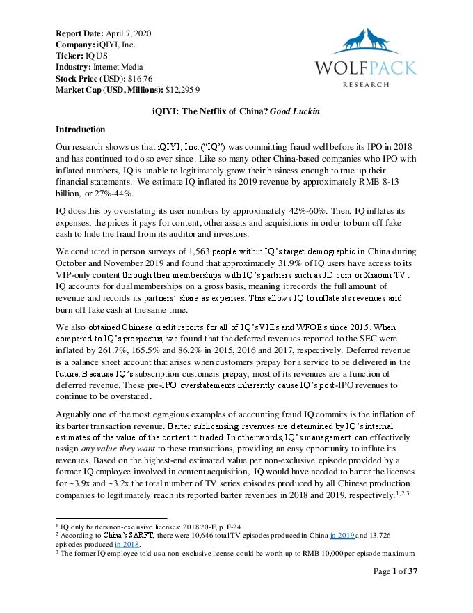 浑水、Wolfpack Research做空爱奇艺.pdf