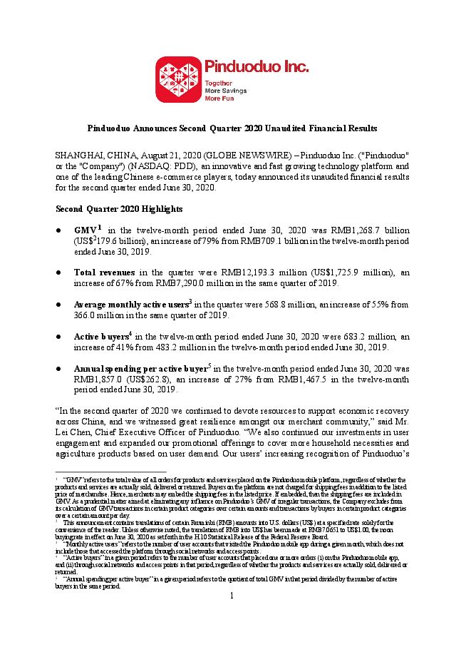 2020年第二季度拼多多财报（英文）.pdf