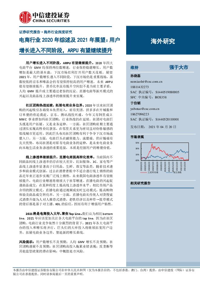 电商行业2020年综述及2021年展望:用户增长进入不同阶段,ARPU有望继续提升-中信建投-20210420.pdf