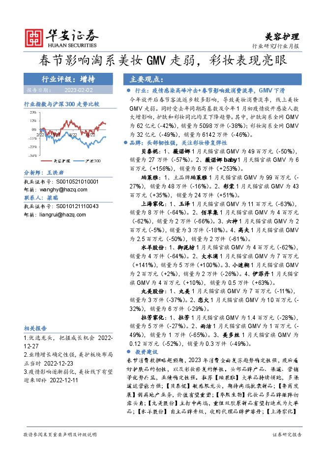 美容护理行业月报:春节影响淘系美妆GMV走弱,彩妆表现亮眼 美容护理行业月报:春节影响淘系美妆GMV走弱,彩妆表现亮眼
