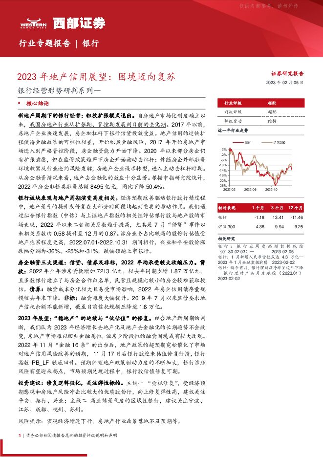 银行业经营形势研判系列一-2023年地产信用展望：困境迈向复苏