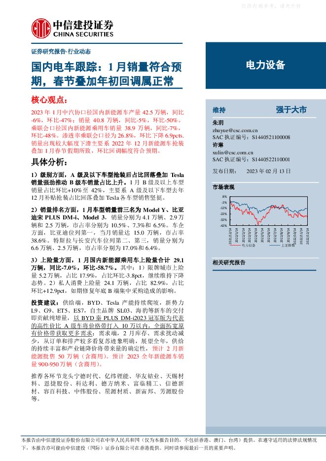 电力设备行业动态-国内电车跟踪:1月销量符合预期,春节叠加年初回调属正常 电力设备行业动态-国内电车跟踪:1月销量符合预期,春节叠加年初回调属正常