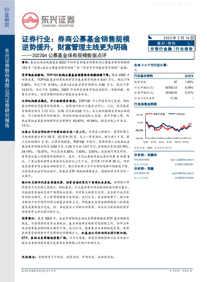 证券行业2022Q4公募基金保有规模数据点评:券商公募基金销售规模逆势提升,财富管理主线更为明确 证券行业2022Q4公募基金保有规模数据点评:券商公募基金销售规模逆势提升,财富管理主线更为明确