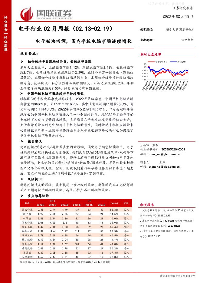 电子行业02月周报:电子板块回调,国内平板电脑市场连续增长 电子行业02月周报:电子板块回调,国内平板电脑市场连续增长
