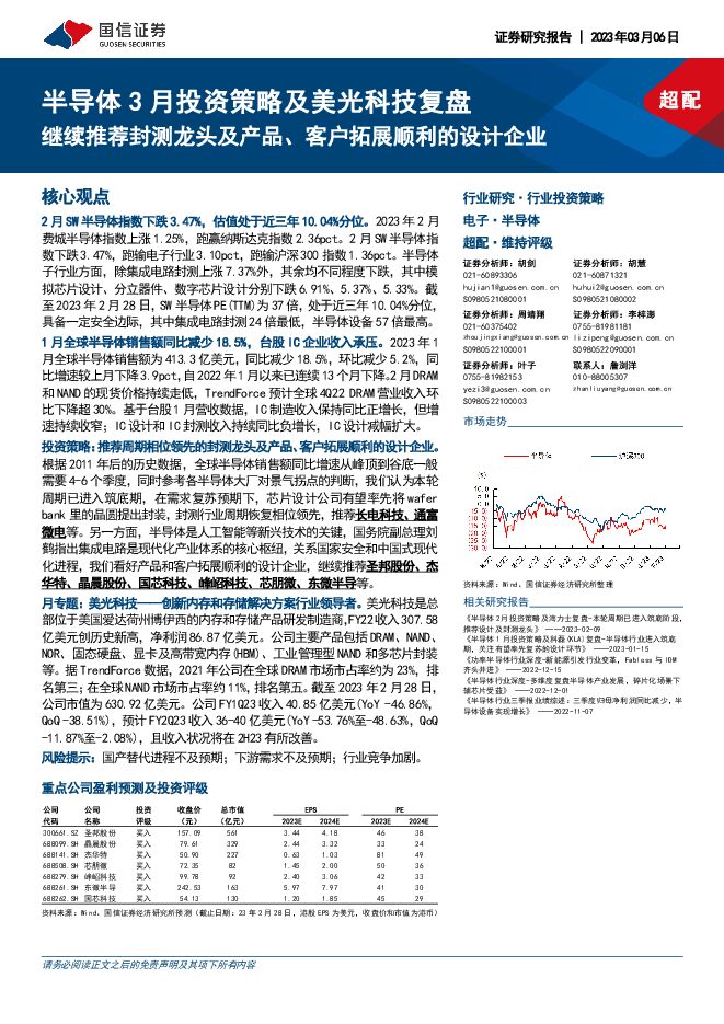 半导体3月投资策略及美光科技复盘:继续推荐封测龙头及产品、客户拓展顺利的设计企业 半导体3月投资策略及美光科技复盘:继续推荐封测龙头及产品、客户拓展顺利的设计企业