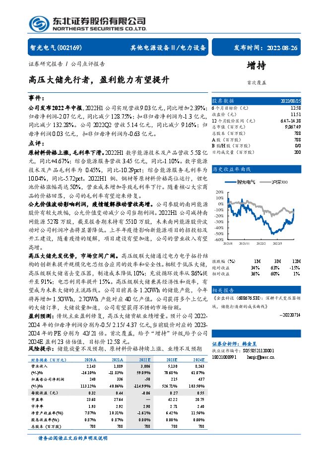 智光电气:高压大储先行者,盈利能力有望提升-东北证券220826.pdf 智光电气:高压大储先行者,盈利能力有望提升-东北证券220826.pdf