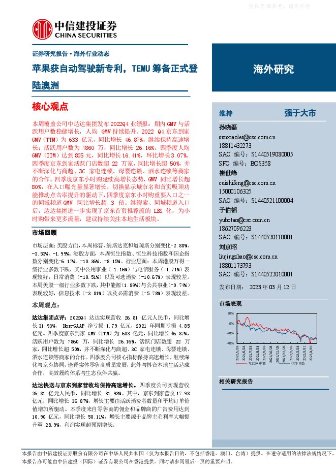 互联网电商行业:苹果获自动驾驶新专利,TEMU筹备正式登陆澳洲 互联网电商行业:苹果获自动驾驶新专利,TEMU筹备正式登陆澳洲