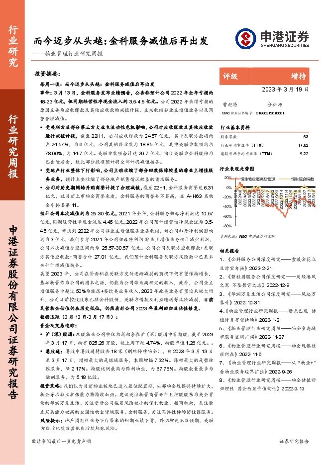 物业管理行业研究周报:而今迈步从头越:金科服务减值后再出发 物业管理行业研究周报:而今迈步从头越:金科服务减值后再出发