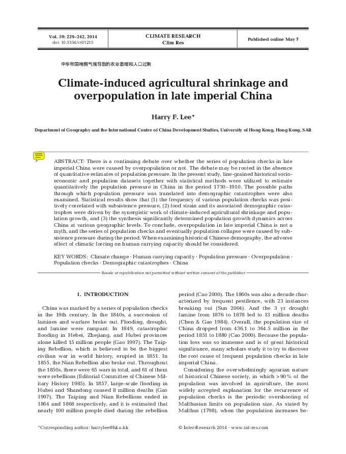 Climate-Induced Agricultural Shrinkage and Overpopulation in Late Imperial China.pdf