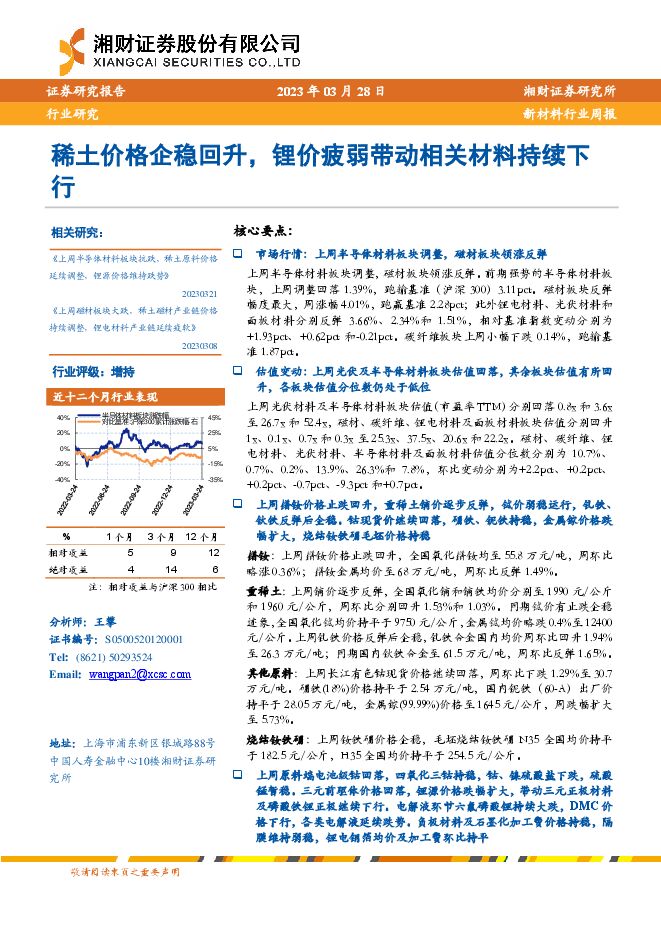 新材料行业周报:稀土价格企稳回升,锂价疲弱带动相关材料持续下行 新材料行业周报:稀土价格企稳回升,锂价疲弱带动相关材料持续下行