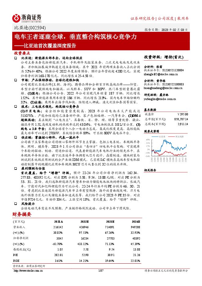 比亚迪(002594)首次覆盖深度报告:电车王者逐鹿全球,垂直整合构筑核心竞争力2023 年 02 月 03 日浙商证券汽车.pdf