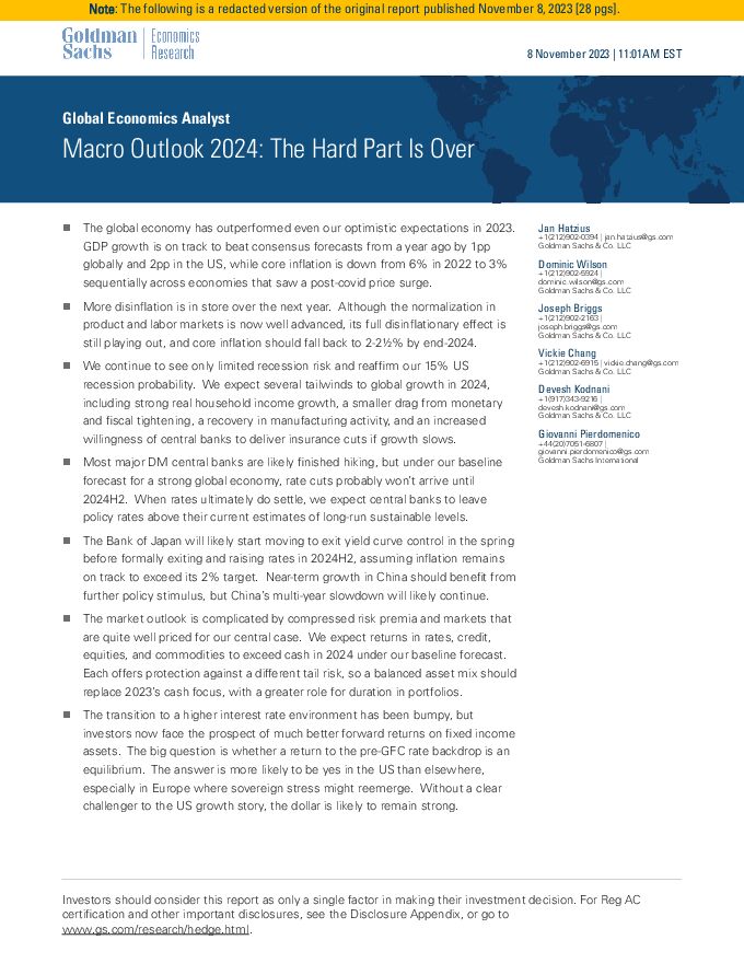 高盛-2024全球宏观经济预测：困难时期已经过去-28页.pdf
