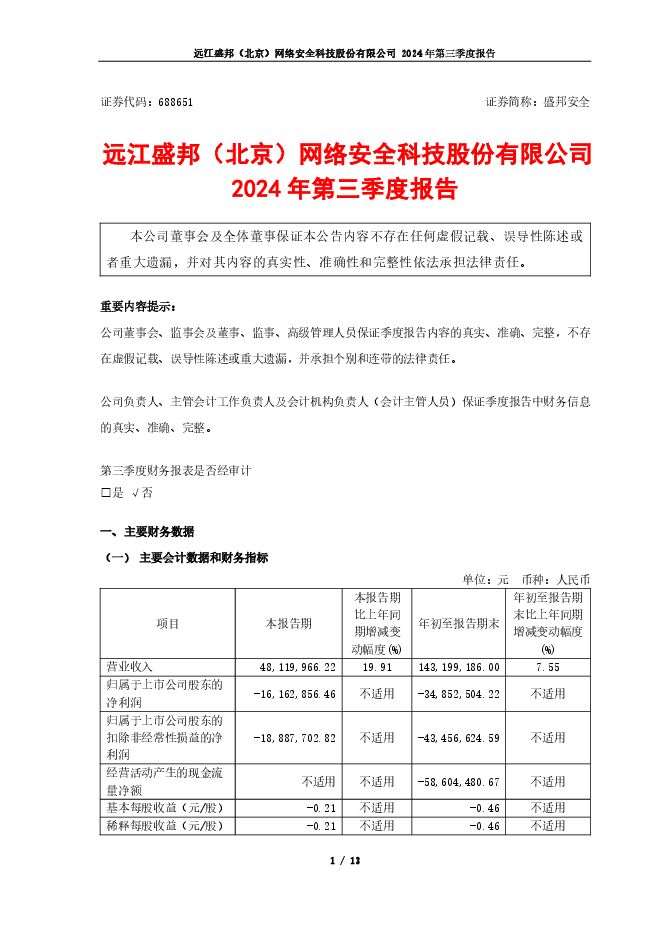 盛邦安全2024年第三季度报告(更正后)