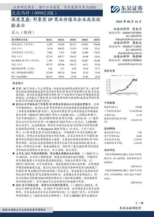 泡泡玛特深度复盘:形象型IP商业价值与企业成长经验启示-东吴证券-20250810.pdf 泡泡玛特深度复盘:形象型IP商业价值与企业成长经验启示-东吴证券-20250810.pdf